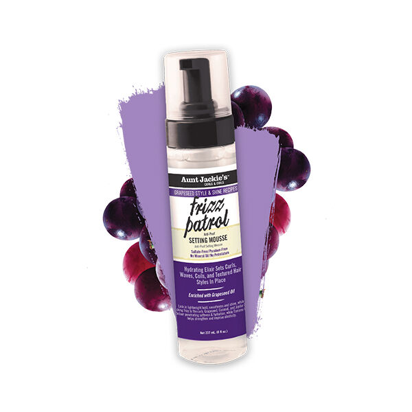 AUNT JACKIE'S GRAPESEED FRIZZ & SHINE RECIPES PATROL Anti-Poof TWIST & CURL SETTING MOUSSE 8oz