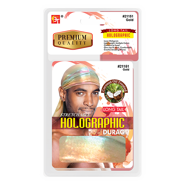 BEAUTY TOWN PREMIUM QUALITY STRETCHABLE HOLOGRAPHIC DURAG WITH LONG TAIL