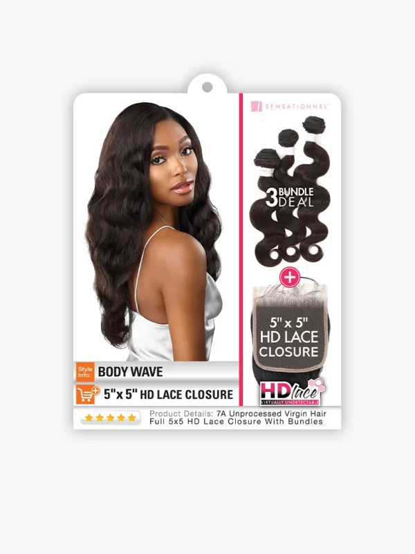 SENSATIONNEL BARE&NATURAL 5X5 HD LACE CLOSURE BUNDLE DEAL BODY WAVE - Image 4