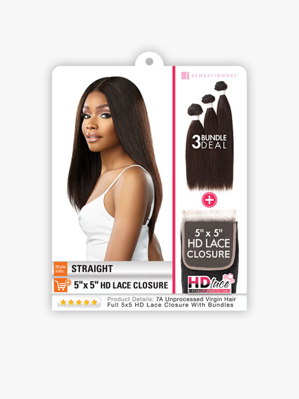 SENSATIONNEL BARE&NATURAL 5X5 HD LACE CLOSURE BUNDLE DEAL STRAIGHT - Image 6