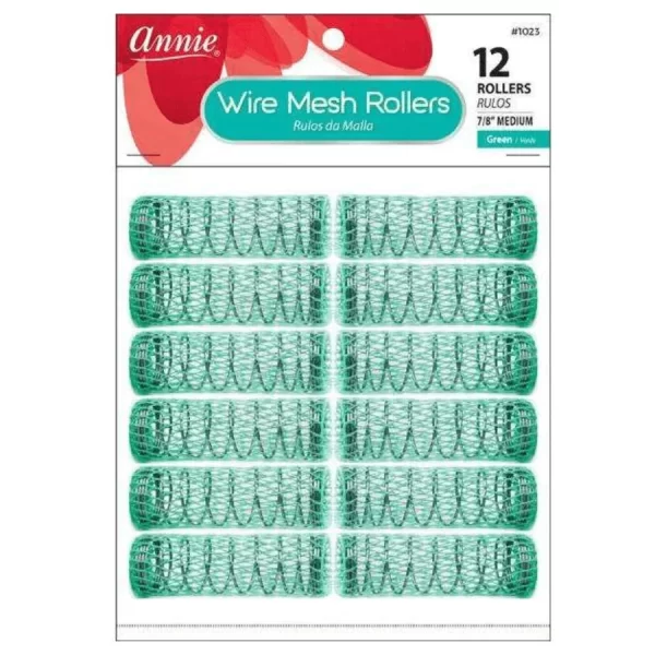 Annie Wire Mesh Rollers Medium 12Ct Green