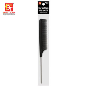 BEAUTY TOWN FINE TOOTH COMB WITH STEEL TAIL - BLACK #09415
