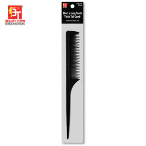 BEAUTY TOWN SHORT & LONG TEETH THICK TAIL COMB - BLACK #09446
